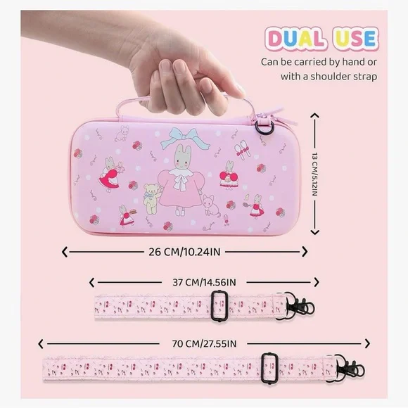 HYPERCASE Pink Bunny for Nintendo Switch OLED Case with carrying strap - Picture 2 of 7